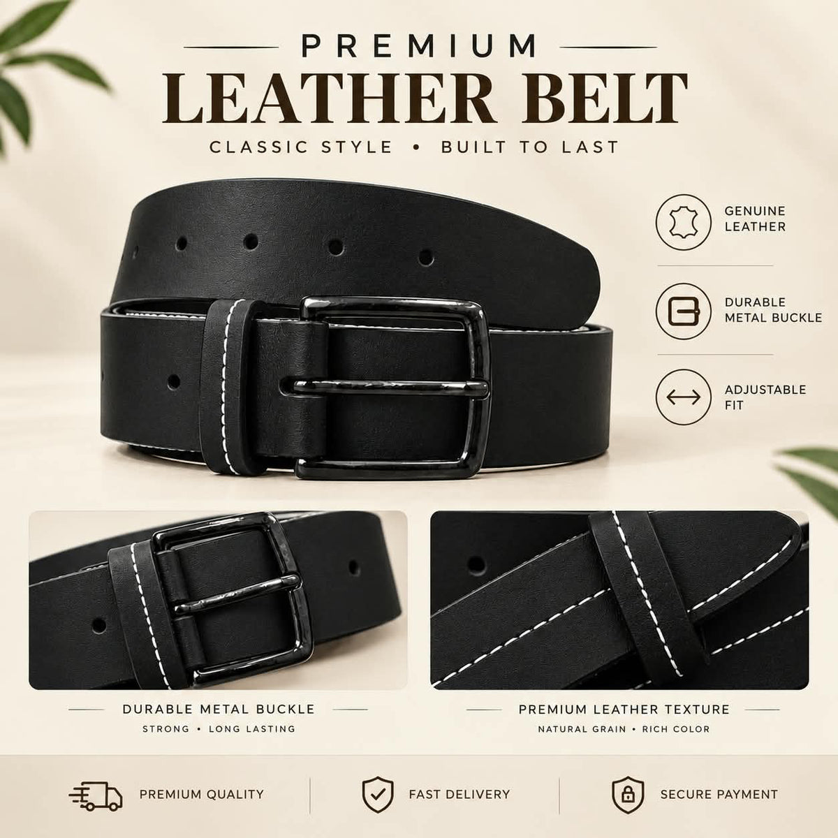 Lw Men's Black Leather Belt