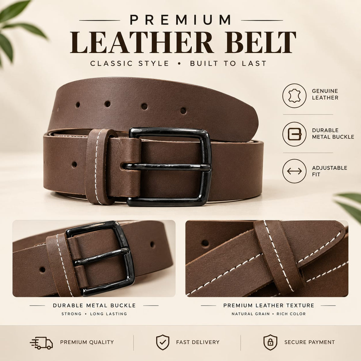 Lw Men's Brown Leather Belt